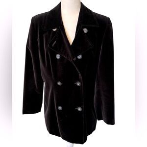 VALERIE STEVENS Black Velvet Double Breasted Blazer Size 8